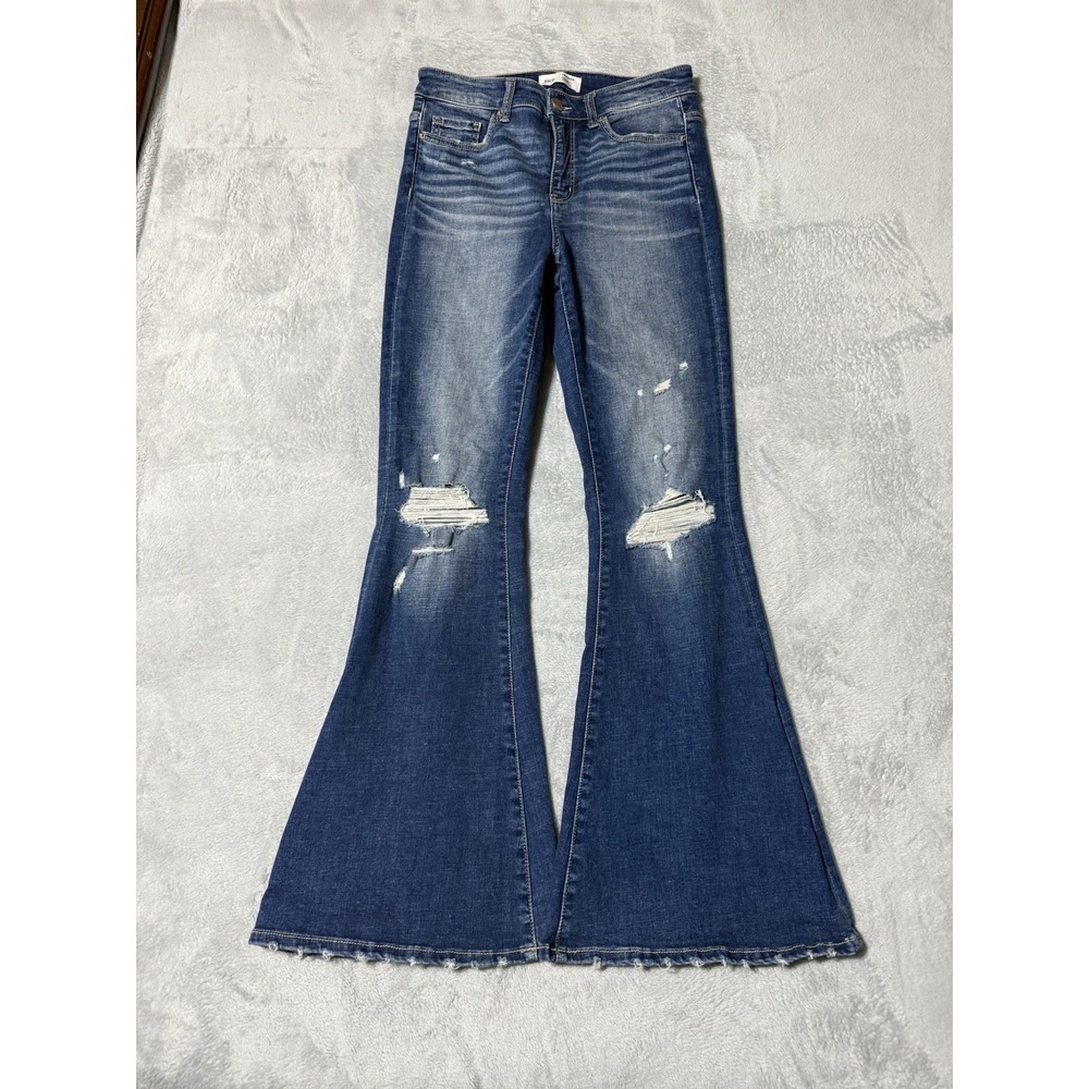 Buckle Dark Blue Distressed Flare Jeans